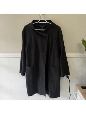 St. John Womens 8 Black Duster/Coat Caviar Quiet Luxury Minimalist USA